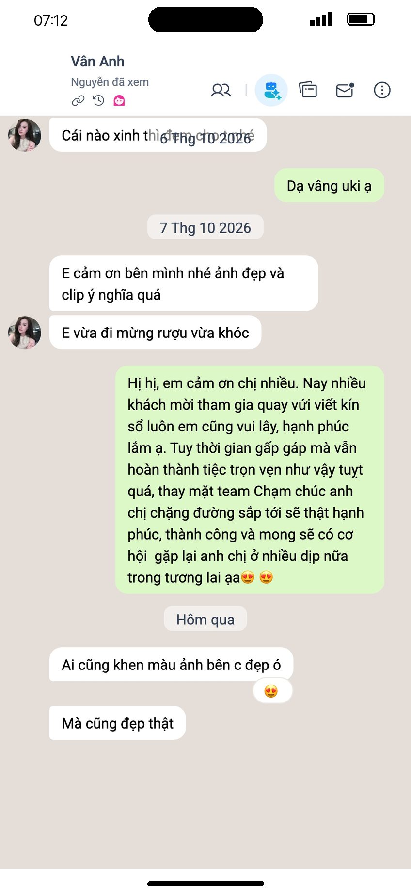 Tin nhắn khách Vân Anh