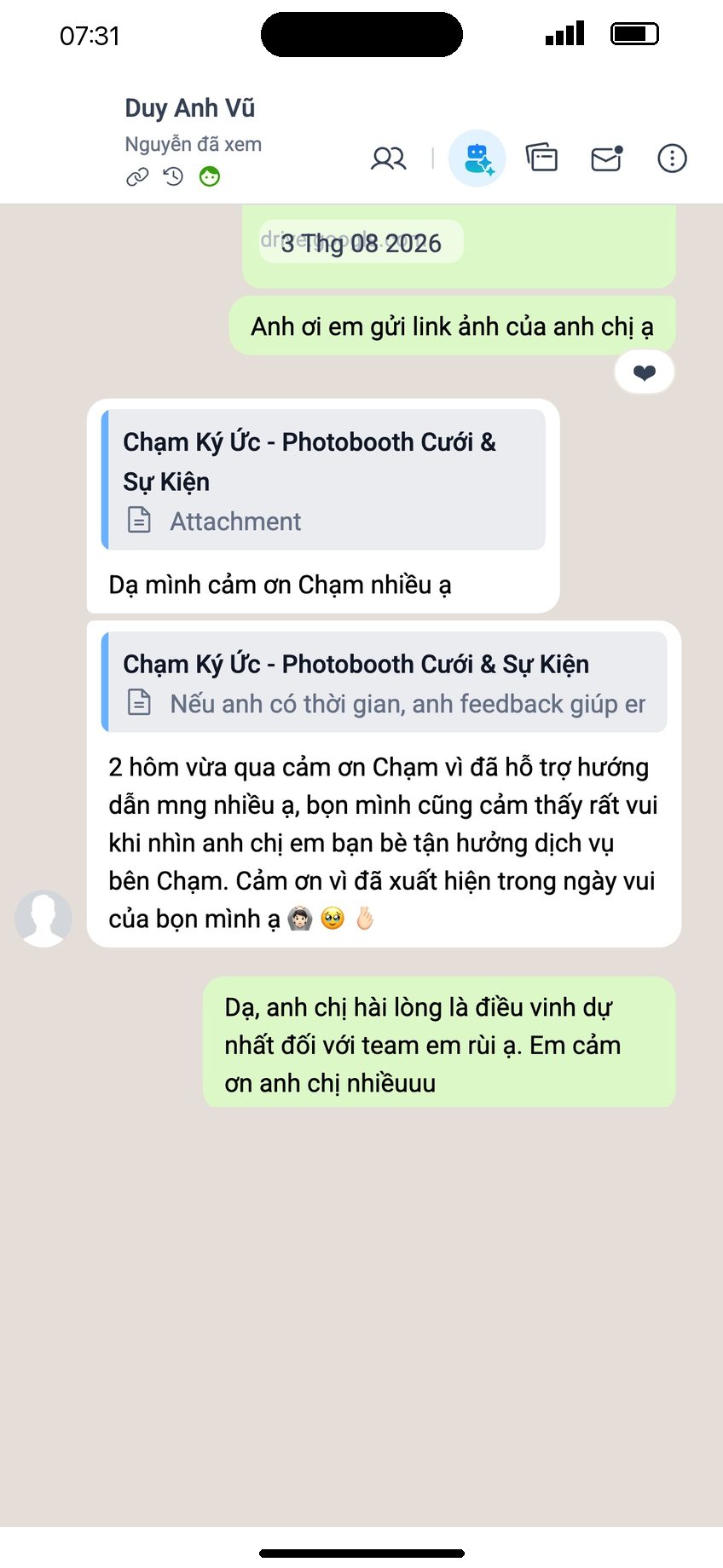 Tin nhắn khách Duy Anh Vũ