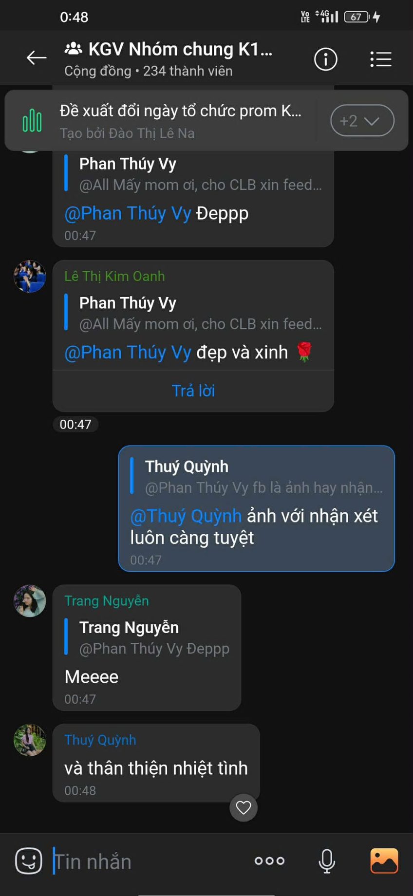 Tin nhắn khách nhóm lớp prom K16