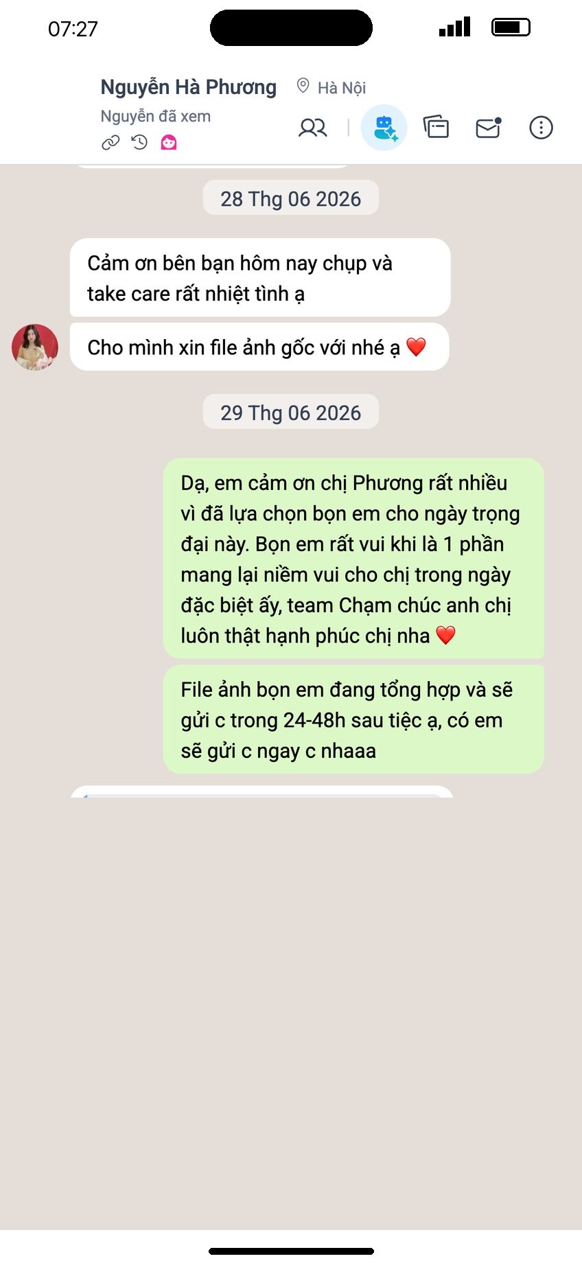 Tin nhắn khách Nguyễn Hà Phương