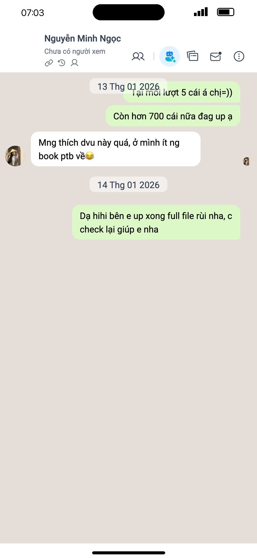 Tin nhắn khách Nguyễn Minh Ngọc